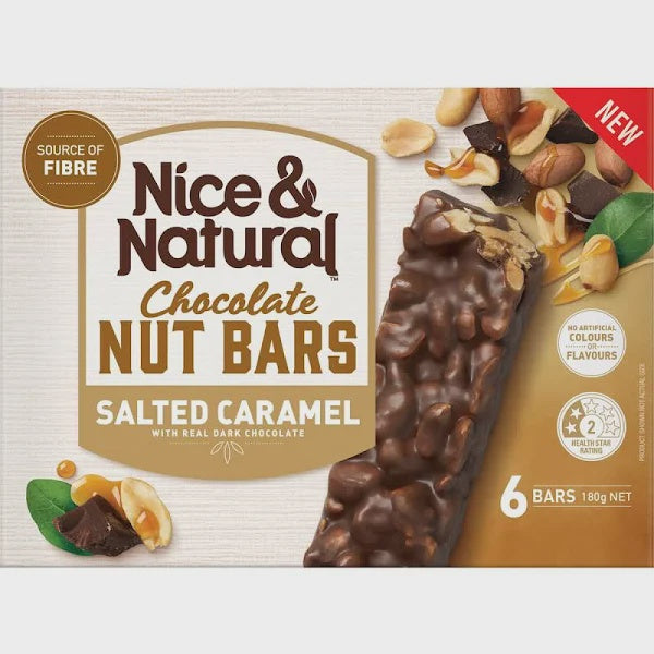 Nice & Natural Chocolate Nut Bars Salted Caramel 6pk 180g