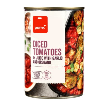 Pams Diced Tomatoes in Juice with Garlic and Oregano 400g*