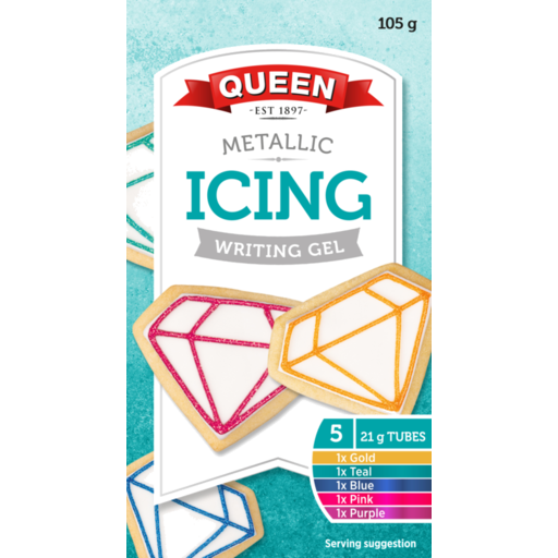 Queen Metallic Writing Gel Icing 5pk 105g