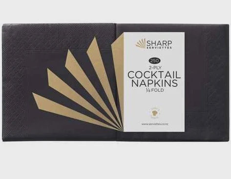 Sharp Cocktail Napkin 2 Ply Black - 250pk