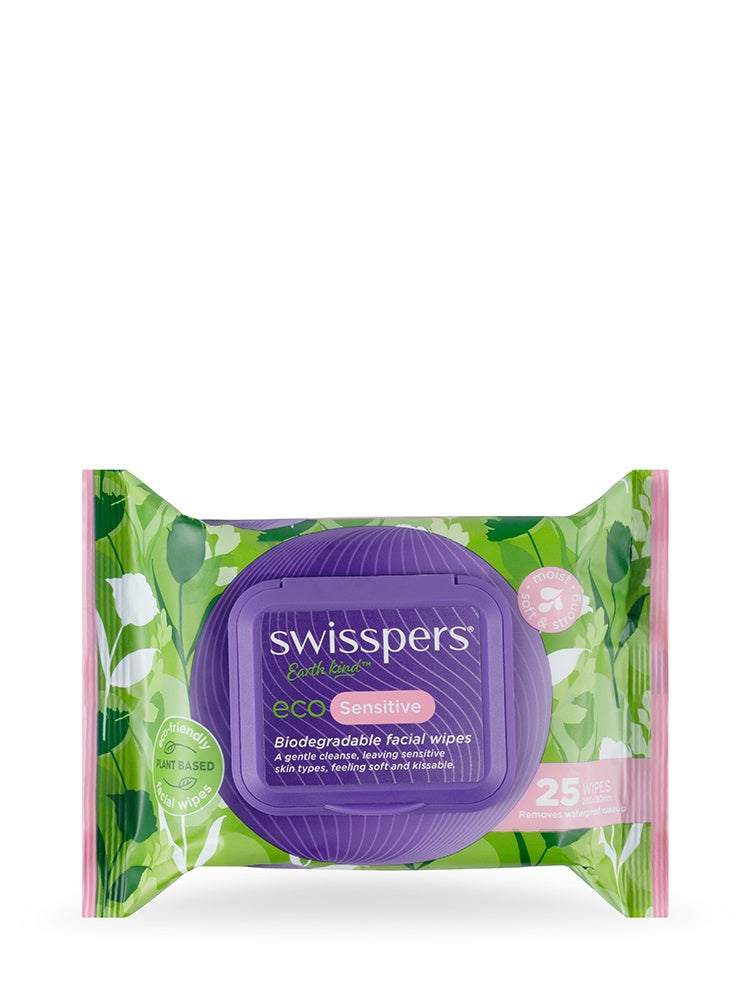 Swisspers Eco Sensitive Biodegradable Facial Wipes 25pk