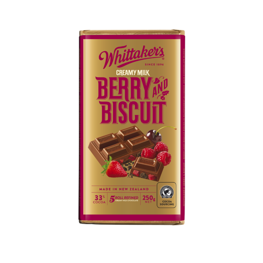 Whittakers 33% Cocoa Berry & Biscuit Chocolate Block 250g