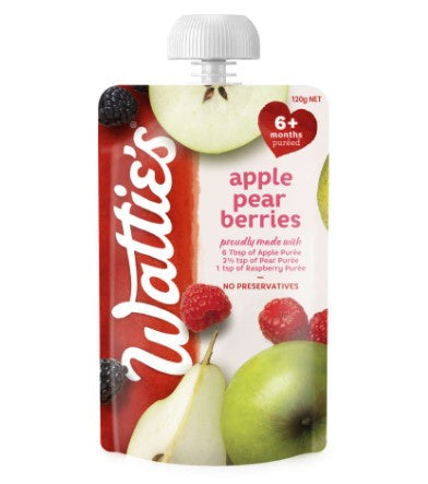 Watties Apple Pear Berries Baby Food 6+ Months Pouch 120g