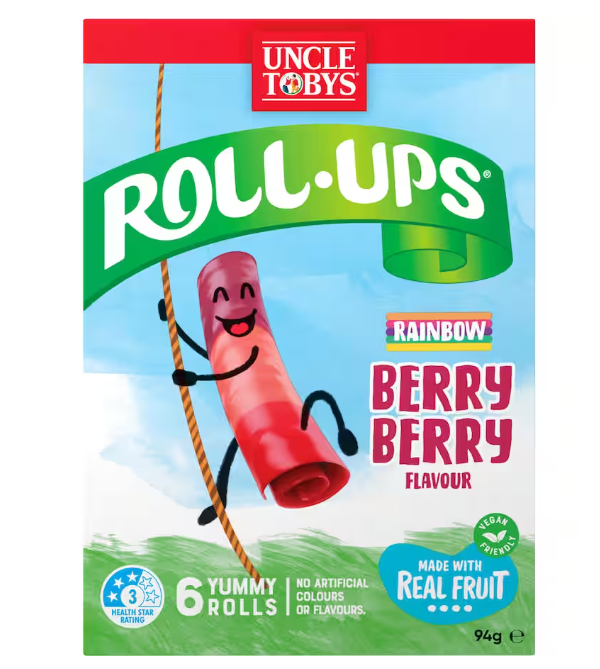 Uncle Tobys Roll-ups Fruit Snack Rainbow Berry Berry 6 pk