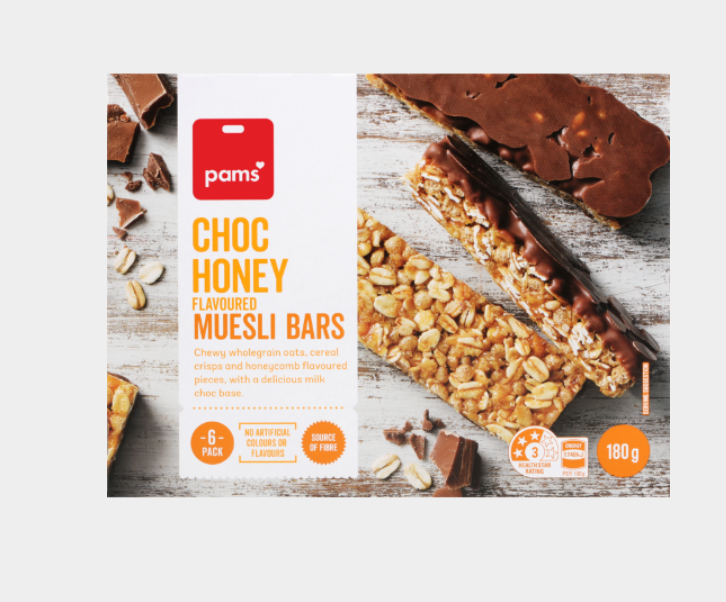 Pams Choc Honey Muesli Bars 6pk