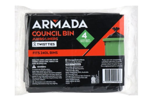 Armada Wheely Bin Liner Jumbo 240L 4pk