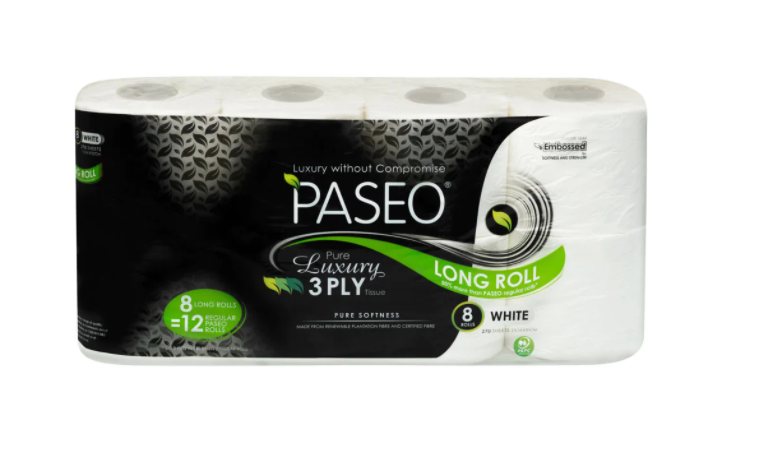 Paseo Toilet Paper Long Roll 3Ply x 8pk